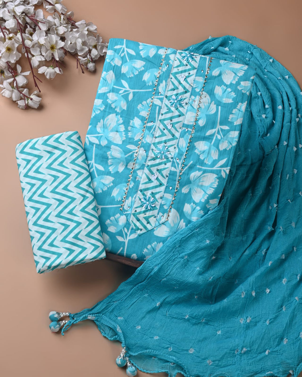 PREMIUM GOTA PATTI COTTON SUIT SET WITH CHIFFON DUPATTA(BSCOTGC34)