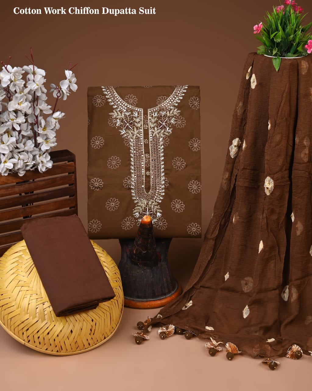 PREMIUM GOTA PATTI COTTON SUIT SET WITH CHIFFON DUPATTA(BSCOTGC57)