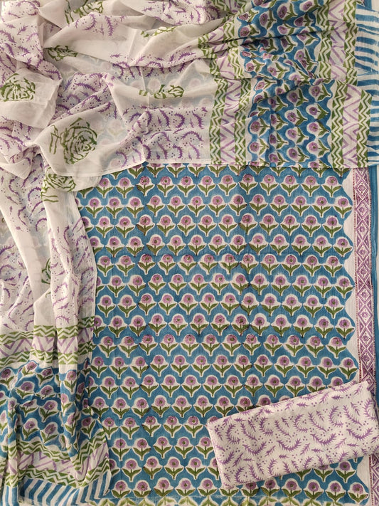 Exclusive Hand Block Cotton Suit With Cotton Dupatta(BFCOT38)