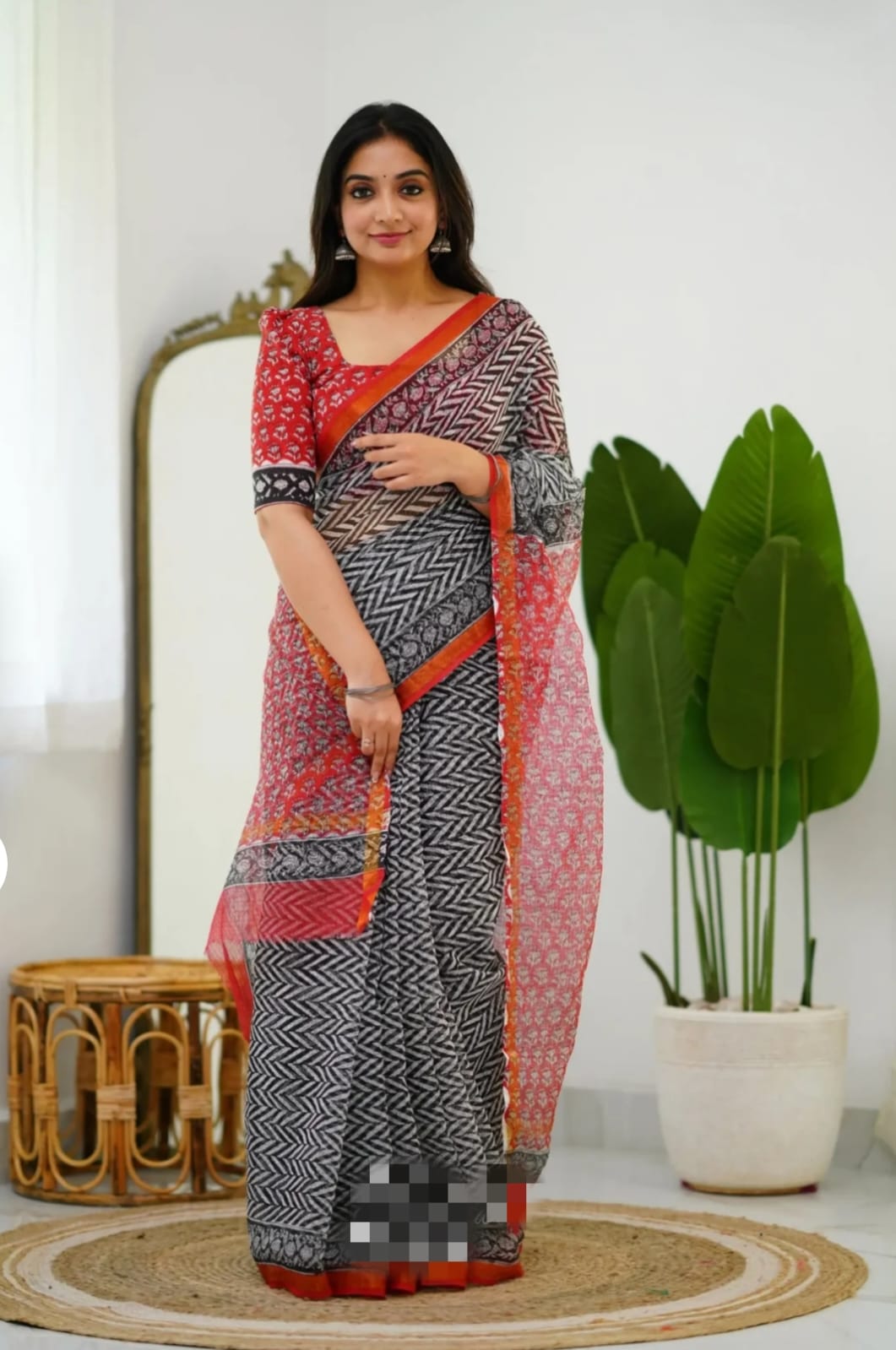 Red & Black Printed Saree (BFKS02)