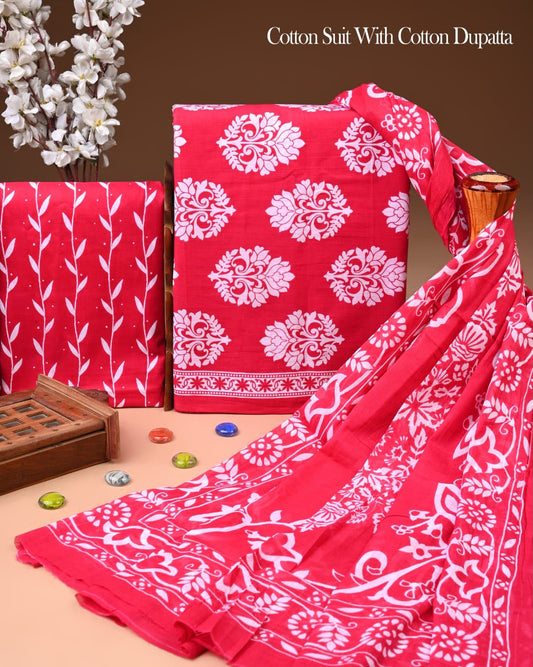 Exclusive Hand Block Cotton Suit With Cotton Dupatta