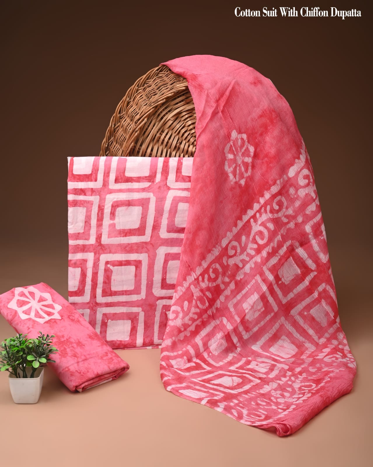 Premium  Hand Block Cotton Suit With Chiffon Dupatta Suit Set