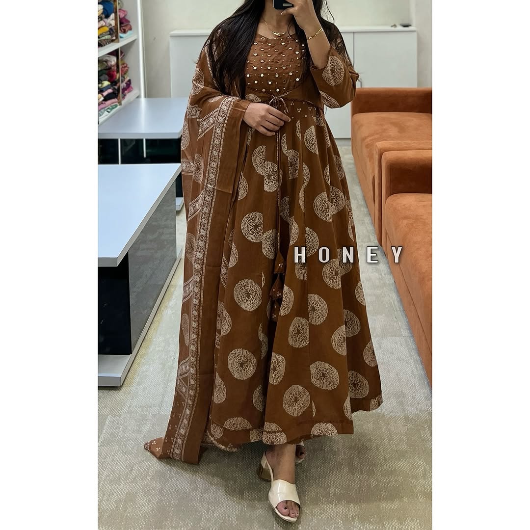 Beautiful  printed with embroidery work anarkali kurta dupatta set