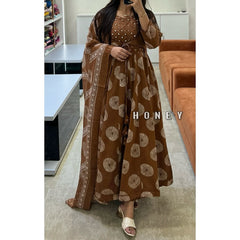 Beautiful  printed with embroidery work anarkali kurta dupatta set