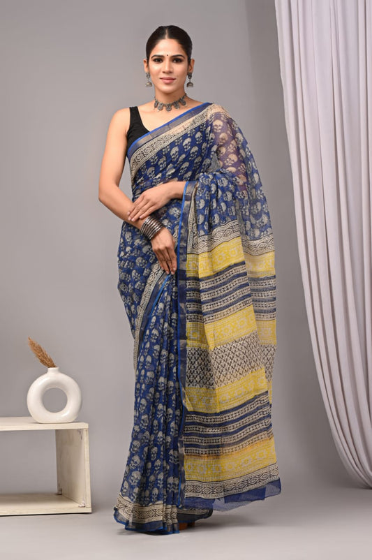 Blue & Yellow Designer kota doriya saree (BFKS20)