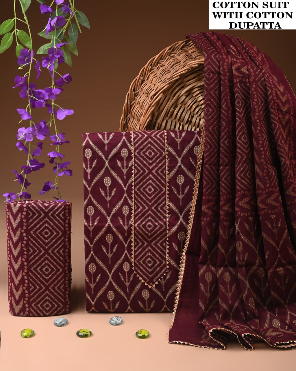 PREMIUM GOTA PATTI COTTON SUIT SET WITH COTTON DUPATTA(BFCOTGH122)