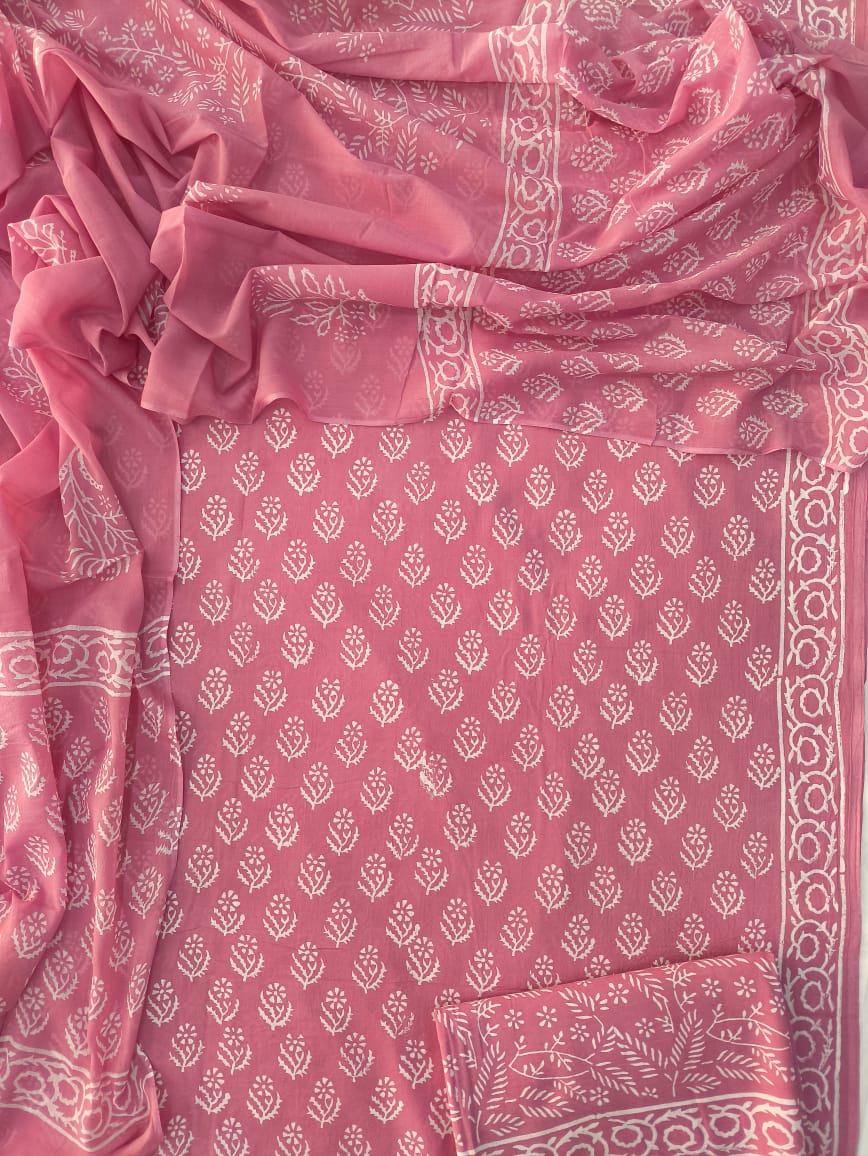 Exclusive Hand Block Cotton Suit With Cotton Dupatta(BFCOT78)