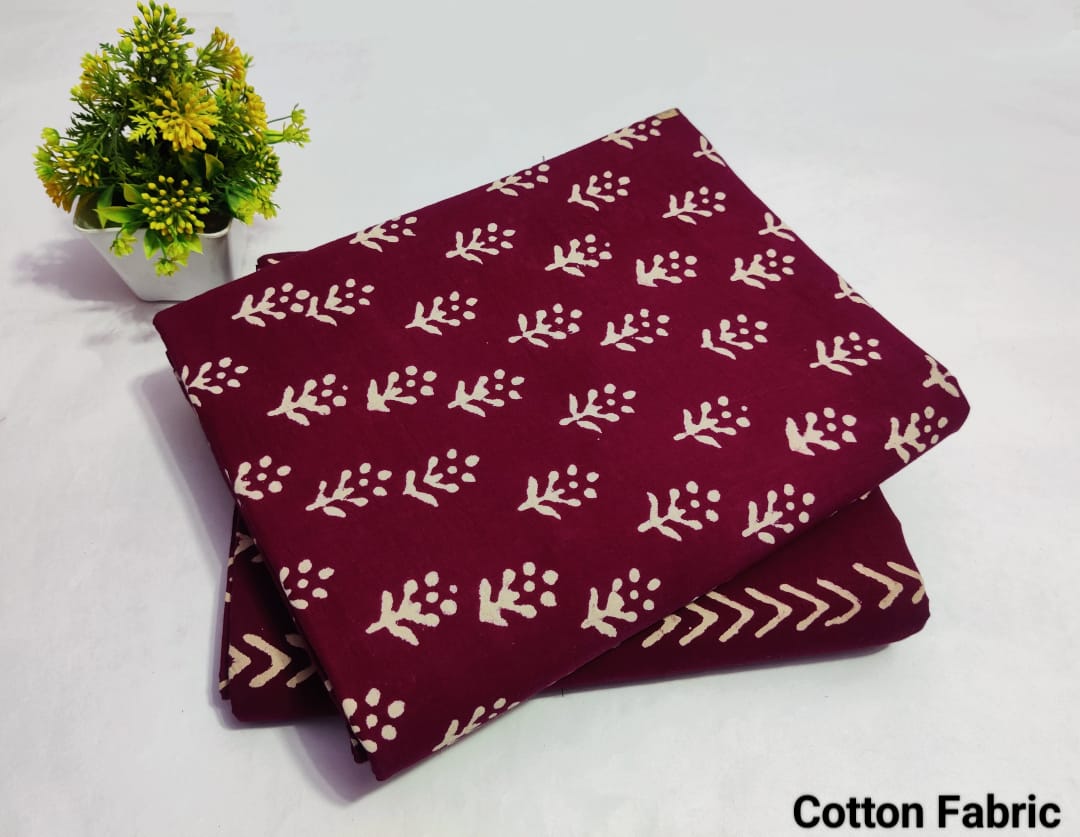 Maroon Leaf Booti Cotton Fabric – Soft Printed Dress Material (BFTB31)