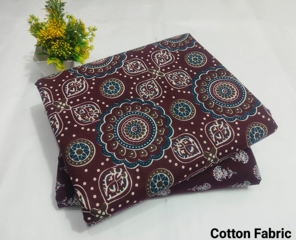 Maroon Ajrakh Print Cotton Fabric (BFTB128)