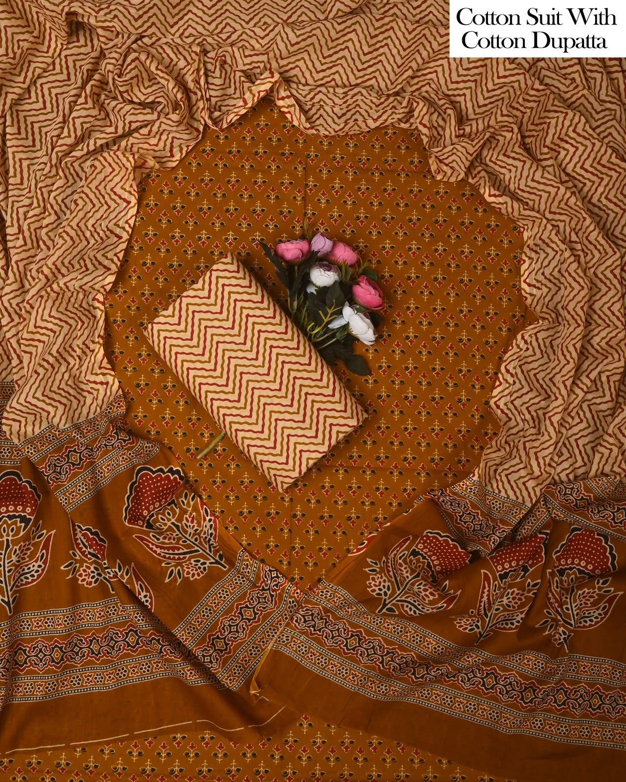 Exclusive Hand Block Cotton Suit With Cotton Dupatta(BFCOT142)