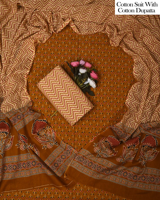 Exclusive Hand Block Cotton Suit With Cotton Dupatta(BFCOT142)