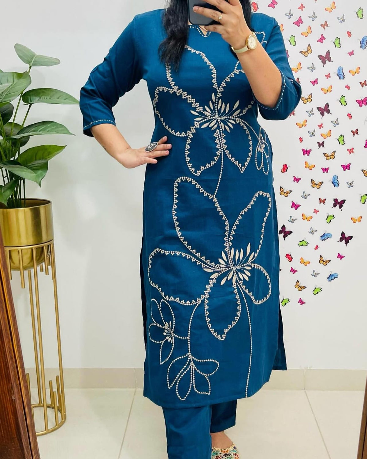 *🌹🌹Pure fine Cotton  fabric Embroidery Work and hand work Kurti with Pant with cotton*🌹🌹