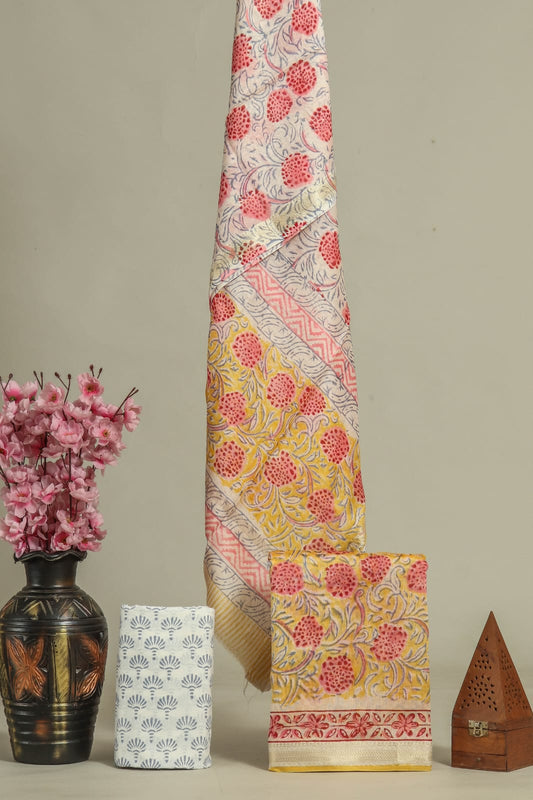 Premium Hand Block Printed Maheshwari Silk Suit (BFMAH17)