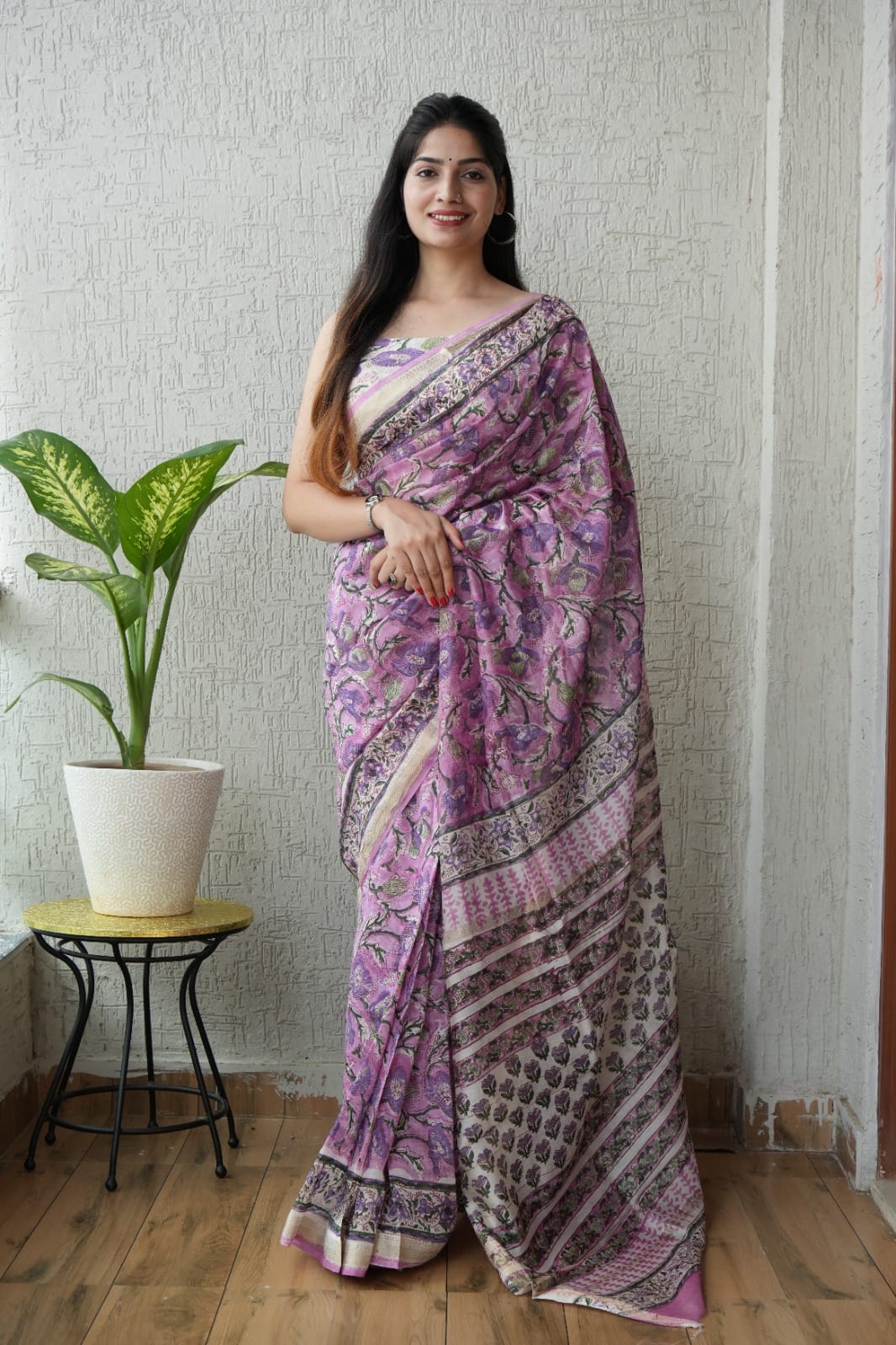 New Designer Hand Block Print Maheshwari Silk Saree (BFMSARE71)