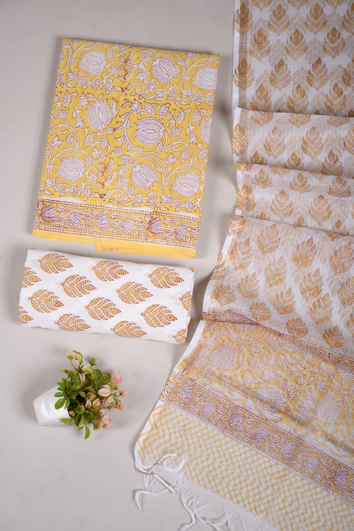 Premium Sanganeri Printed Cotton Suit With Kota Doria Duppta(BFCOTKD13)