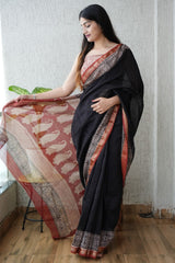 New Designer Hand Block Print Maheshwari Silk Saree (BFMSARE53)