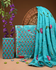 PREMIUM GOTA PATTI COTTON SUIT SET WITH CHIFFON DUPATTA