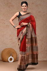 New Designer Hand Block Print Maheshwari Silk Saree (BFMSARE62)