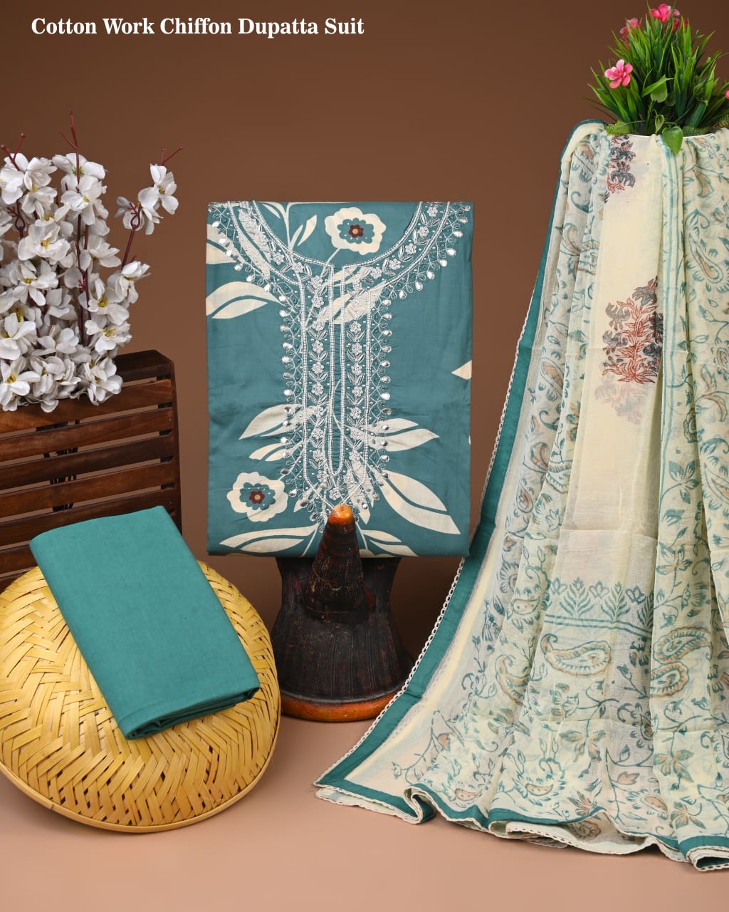 PREMIUM GOTA PATTI COTTON SUIT SET WITH CHIFFON DUPATTA(BSCOTGC53)