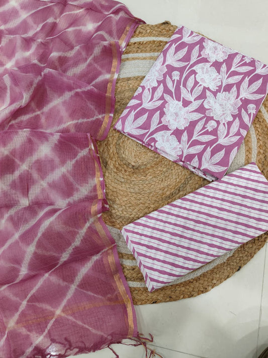 Premium Sanganeri Printed Cotton Suit With Kota Doria Duppta(BFCOTKD38)