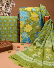 Exclusive Sky Blue Hand Block Cotton Suit With Cotton Dupatta